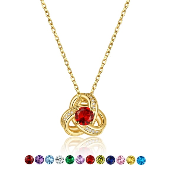 KeyStyle Love Knot Pendant Necklace for Women with Cubic Zirconia 14K Gold Plated Birthstone Necklace Mother's Day Birthday Gifts for Women