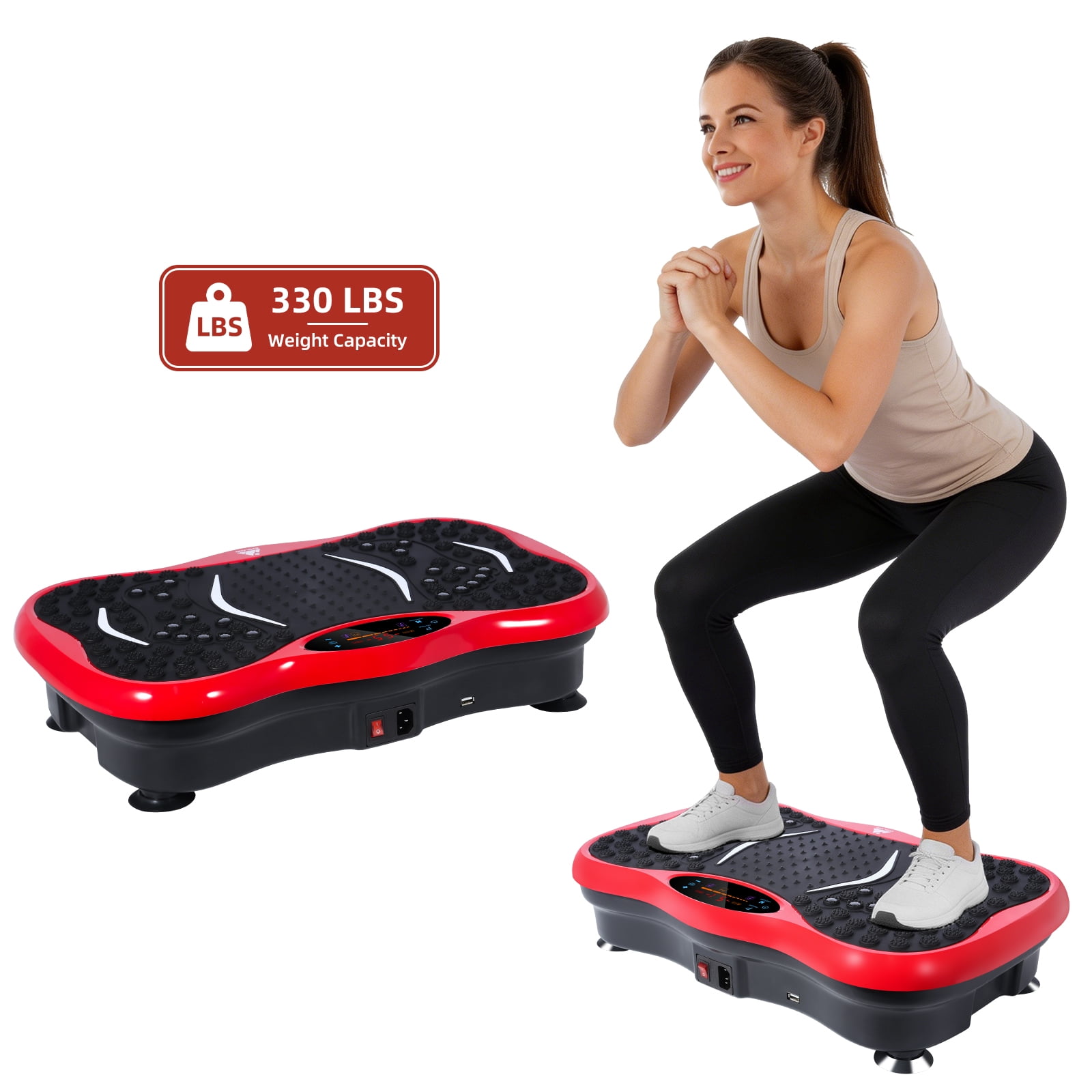 Vowella Vibration Plate Exercise Machine with 99 Speed Levels, Compact Home Fitness Platform for Weight Loss, Toning & Full Body Workout, 6 Workout Modes, Bluetooth & LCD Display, Holds 330 lbs, Red