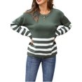 thumbnail image 3 of Womens Fall Fashion Long Sleeve Color Block Oversized Sweater Trendy Casual Crew Neck Knitted Pullover Green XL, 3 of 9
