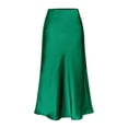 thumbnail image 6 of Rggeeun Midi Skirts for Women Satin A-Line Skirt with Side Slit Flowy Solid Color Skirt elastic Waist Outdoor Play,Green,S, 6 of 6