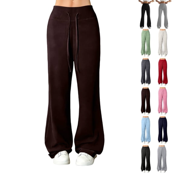 Flare Leggings for Women Drawstring High Waisted Flared Yoga Pants Soft Cotton Wide Leg Sweatpants Y2k Bell Bottoms Coffee M