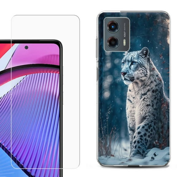 OneToughShield ® Compatible with Motorola Moto G 5G 2023, Shockproof Phone Case, with Tempered Glass Screen Protector - Snow Leopard