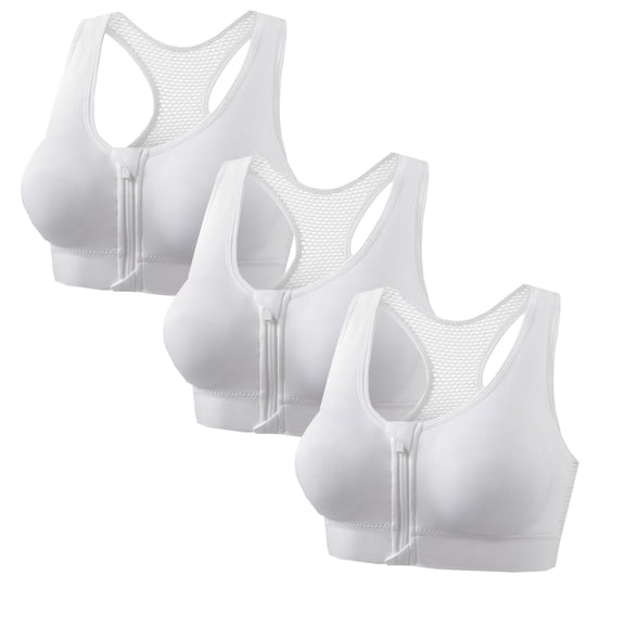 Push-Up Bras for Women New 3 Pack Sport Bras for Women Front Zipper Wireless Workout Yoga Bras Plus Size Padded Racerback High Support Bra