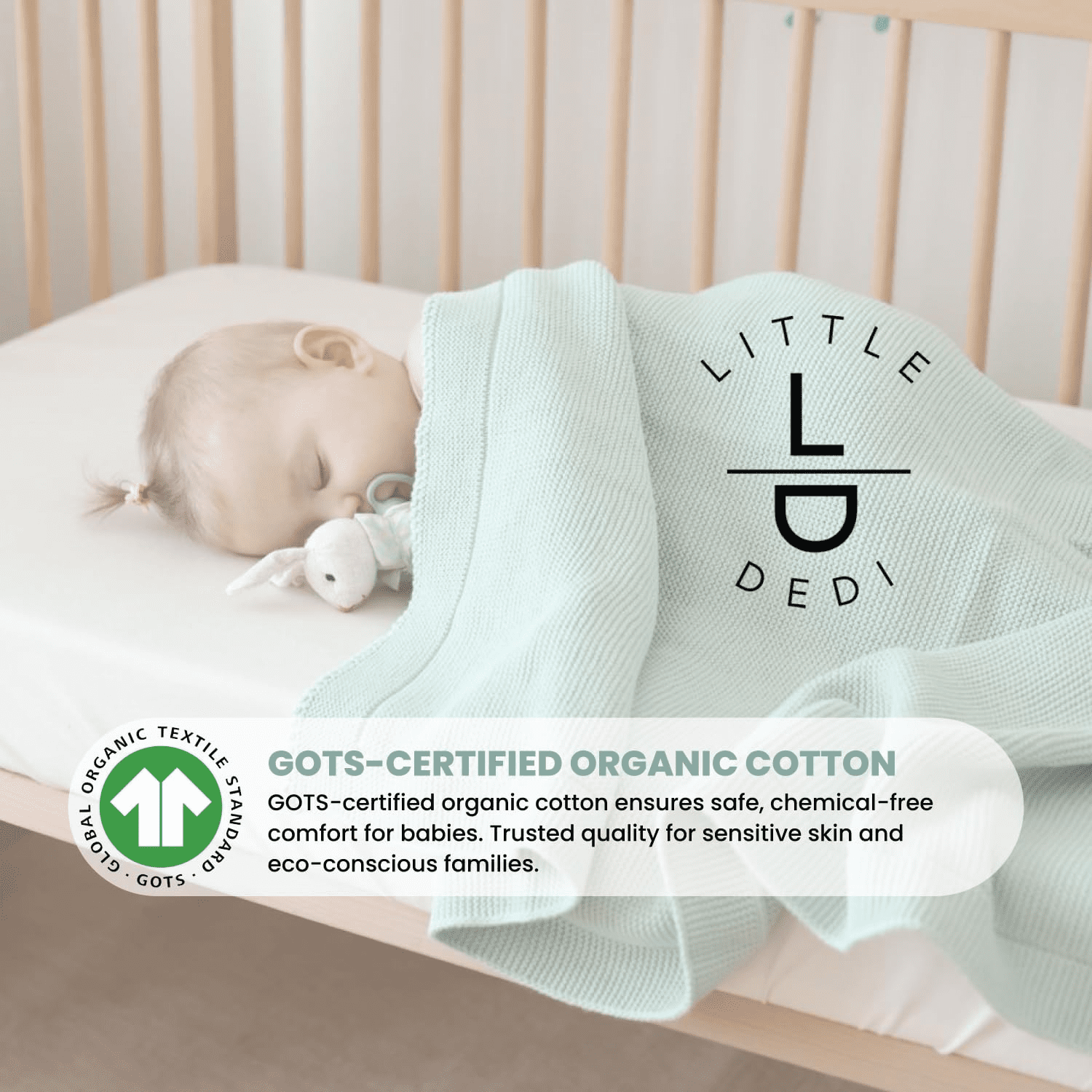 Little Dedi 100% Organic Cotton Baby Knitted Blanket with Gift Box - Soft Toddler, Crib, Stroller Blanket - Neutral Swaddle and Receiving Blanket for Newborns, 30"x40", Sage