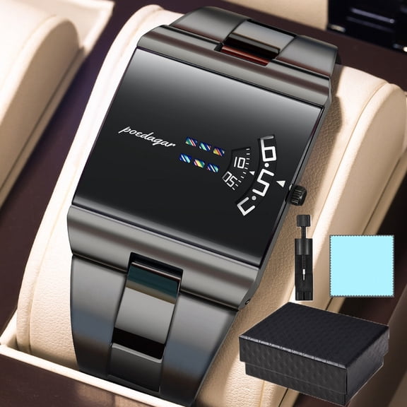 POEDAGAR Rectangle Stainless Steel Men Quartz Wristwatch Fashion Casual Waterproof Sport Watch With Gift Box