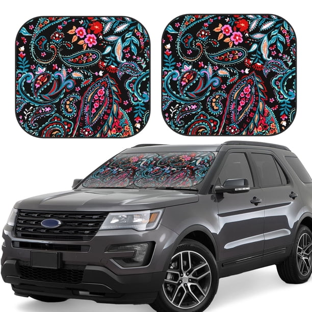 Fotbe Paisley Juego de 2 Piezas de Parasoles para Parabrisas | Bloqueador Solar para Auto | Accesorios Plegables para Protección Solar Interior-Large