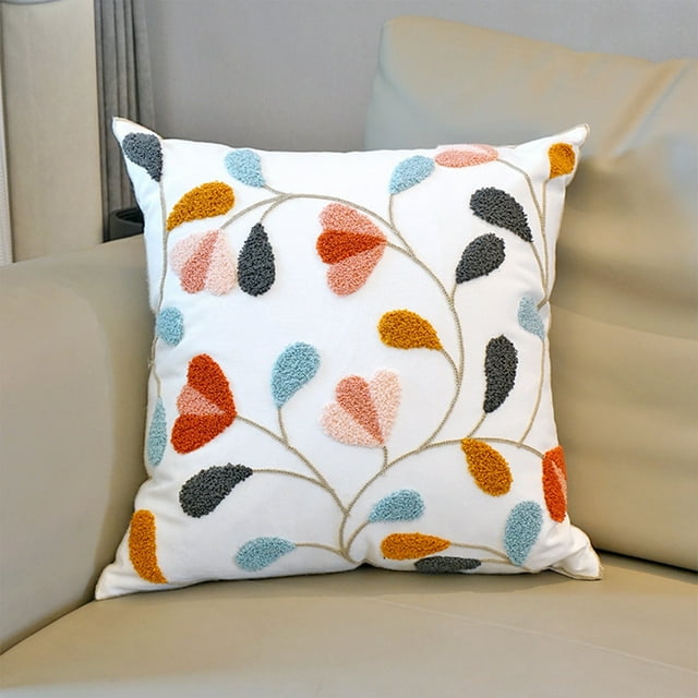 Fiudx Funda de Almohada Bordada, Exquisita Funda de Cojín con Diseño Floral, Tela Suave y Natural, Relleno Duradero y Resistente, Ideal para Decoración Del Hogar o Uso Diario, Ideal para Sala de Esta