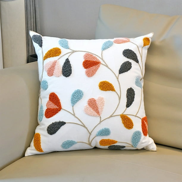 Funda de almohada bordada 45x45cm - Cojín de poliéster con diseño floral para la decoración del sofá del salón • Suave y mullido