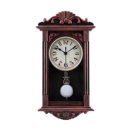 Pendulum Wall Clock Retro Quartz Decorative Battery Operated for Living Room, Office, Home Decor