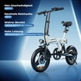 thumbnail image 2 of 14-inch 500W Foldable Electric Bike for Adults, City E-Bike with 3-Speed Settings (9/15/20mph) ,Uphill Assist, LED Light,25-Mile Range and 36V7.8Ah Battery,White,UL2849, 2 of 7