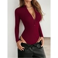 thumbnail image 2 of MOYIKO Mock Turtleneck for Women Zip up Long Sleeve Body Suits Womens Fitted Tight Tops, 2 of 7