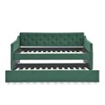 thumbnail image 7 of Kumix Twin Size Daybed with Trundle, Upholstered Tufted Sofa Bed with Waved Shape Arms for Teens Adults Guest, Upholstered Tufted Daybed Frame for Bedroom, Noise-Free, Easy Assembly, Green, 7 of 7