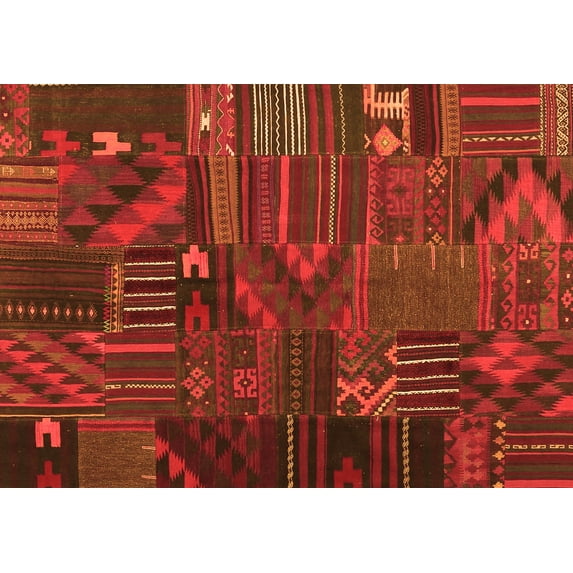 Ahgly Company Indoor Rectangle Patchwork Orange Transitional Area Rugs, 7' x 9'