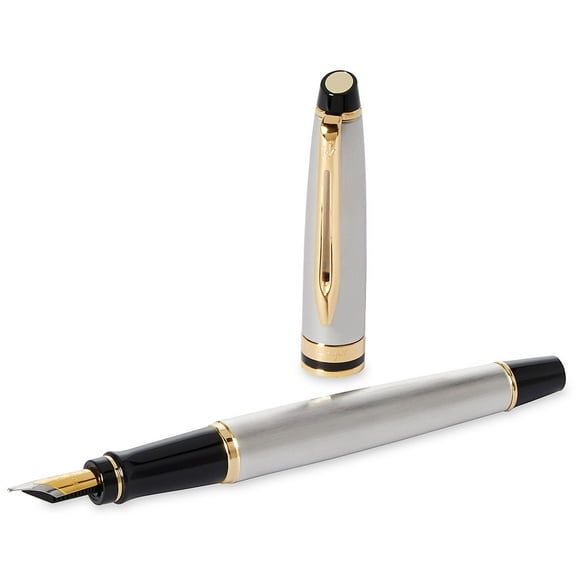 Waterman Expert Fountain Pen - Stainless Steel Gold Trim - Medium Point