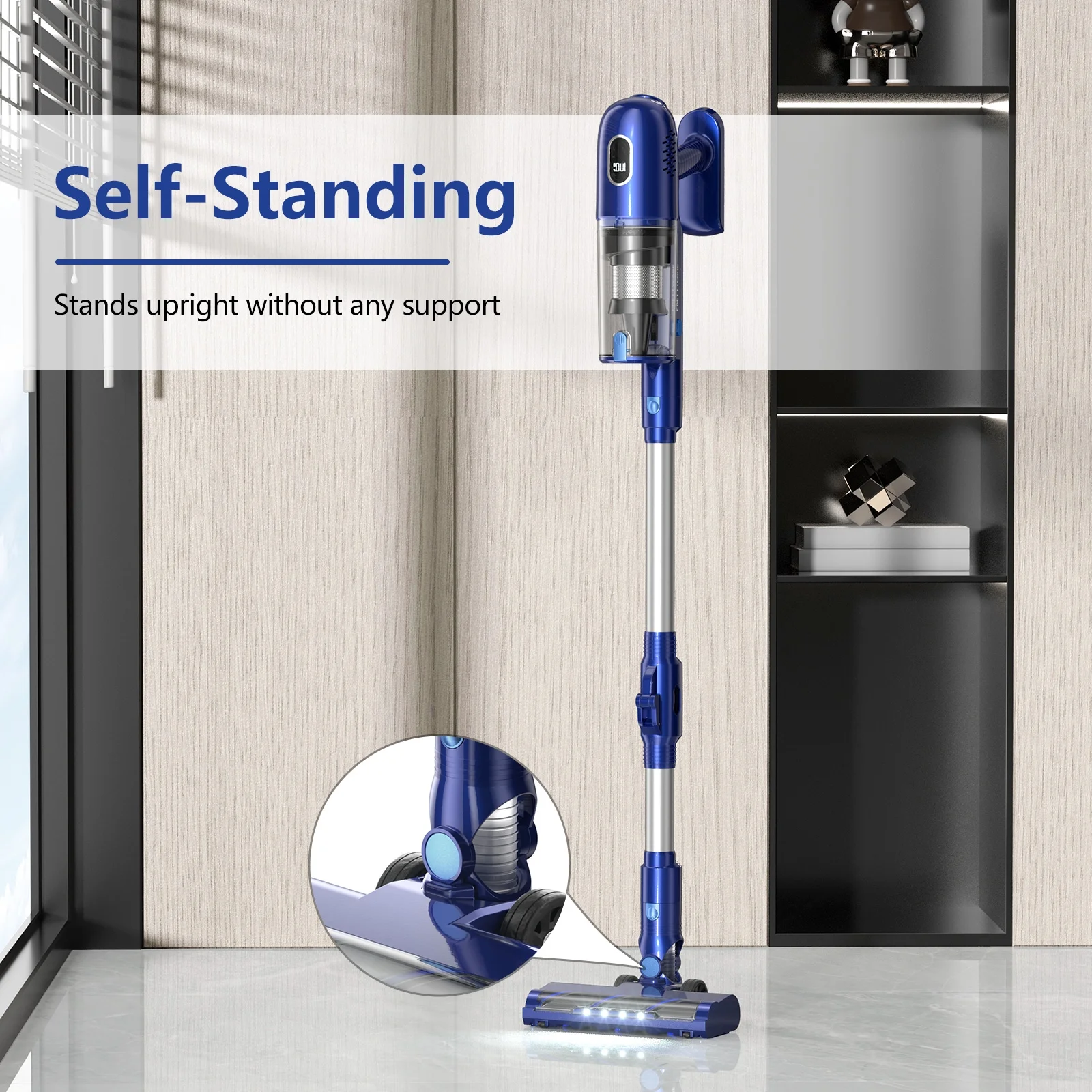 PrettyCare Cordless Vacuum Cleaner, 35Kpa/45min/7-in-1 Stick Vacuum with Foldable Pole, P1-v3