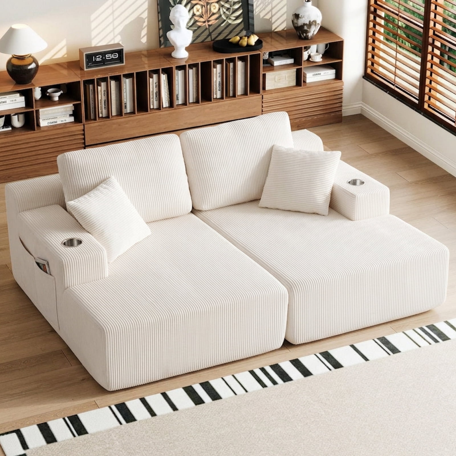 130" U-Shaped Boneless Modular Sectional Sofa with Chaise, 6 Pillows and Cup Holders