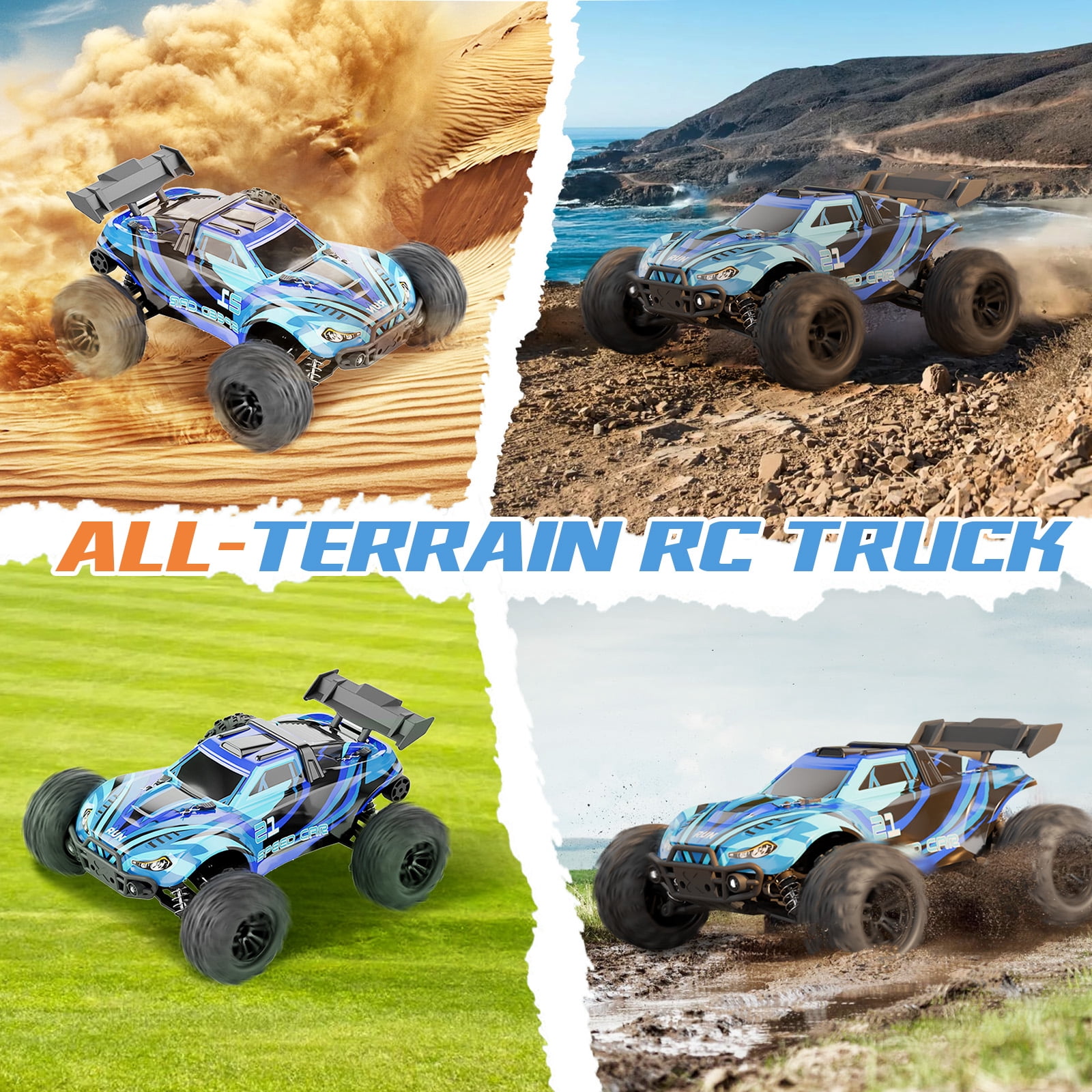 Yeahill 1:16 RC Car for Adults & Kids, All Terrain 4x4 Remote Control Car, 40+ km/H Off-Road RC Trucks, 40+ Mins Running High Speed Remote Control Trucks for Teen Boy Girl Gifts
