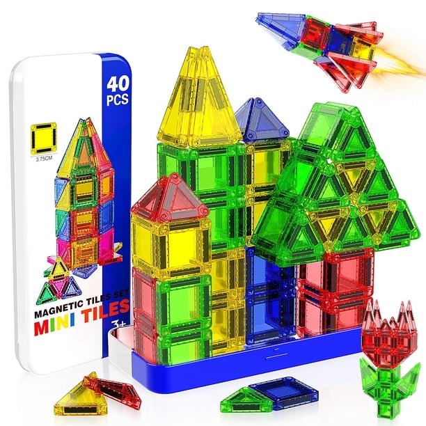 Baldosas magnéticas Magneverse Mini, 40 unidades, con caja de almacenamiento para niños de 3 años o más