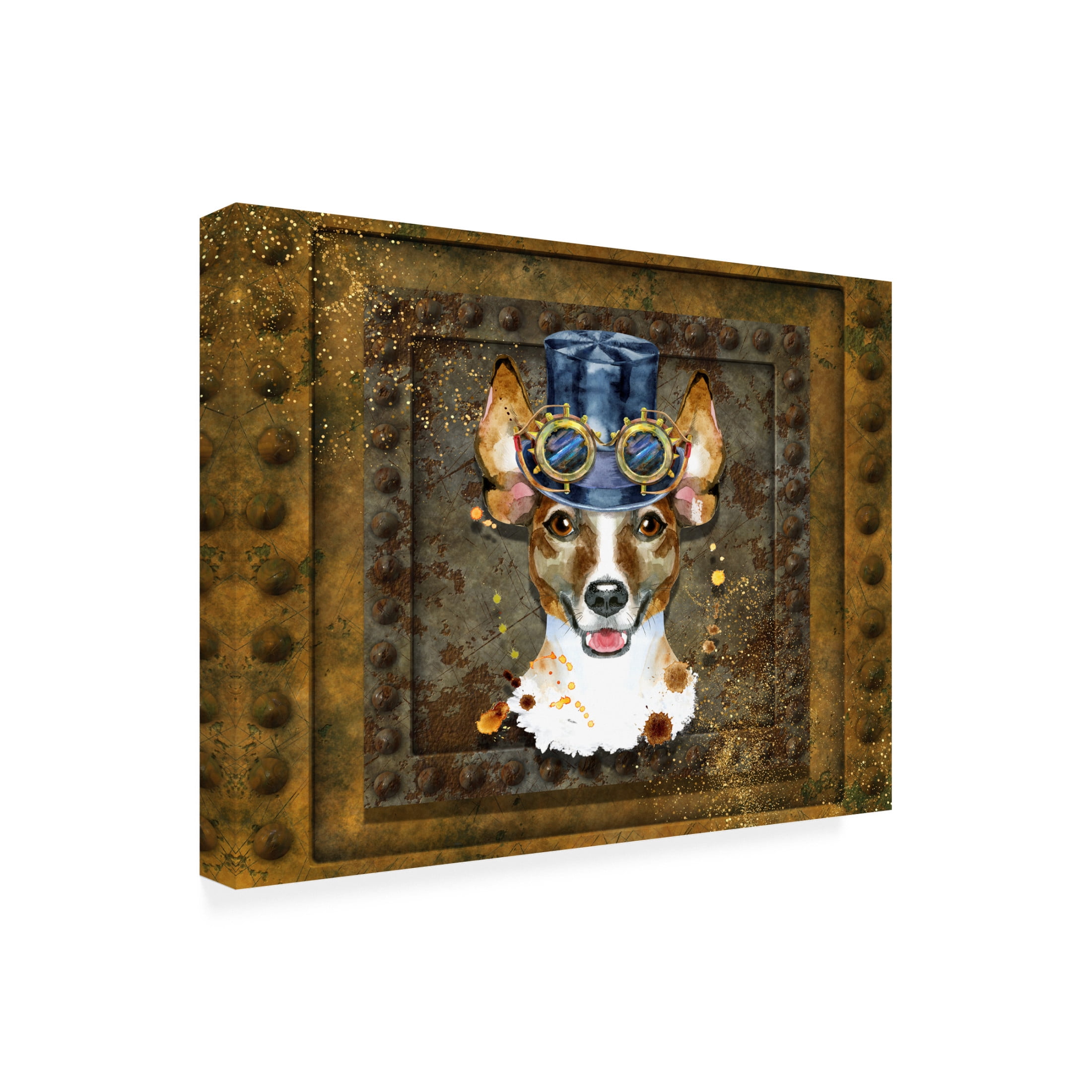 Canvas Wall Art - Tina Mitchell 'Steampunk Jack Russell Terrier' Wall Art for Living Room, Bedroom, or Office Décor by Trademark Fine Art - 19 x 19 Inches