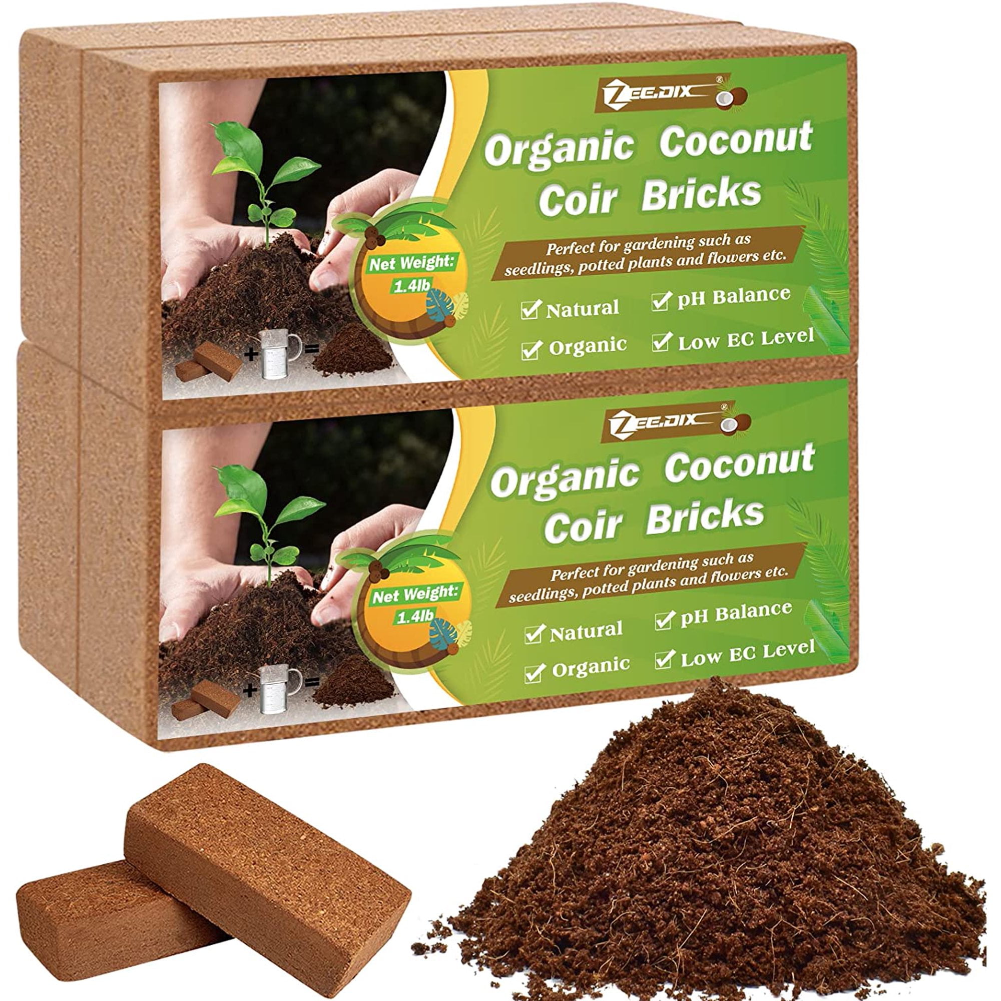 ZeeDix 6 Pcs 100% Organic Coco Coir Brick Coconut Coir Bricks for Plants Gardening Herbs, Size: 8 x 4 x 2