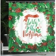 thumbnail image 3 of Ambesonne Christmas Shower Curtain, Berries Frame Words, 69"Wx84"L, Green Red and White, 3 of 4