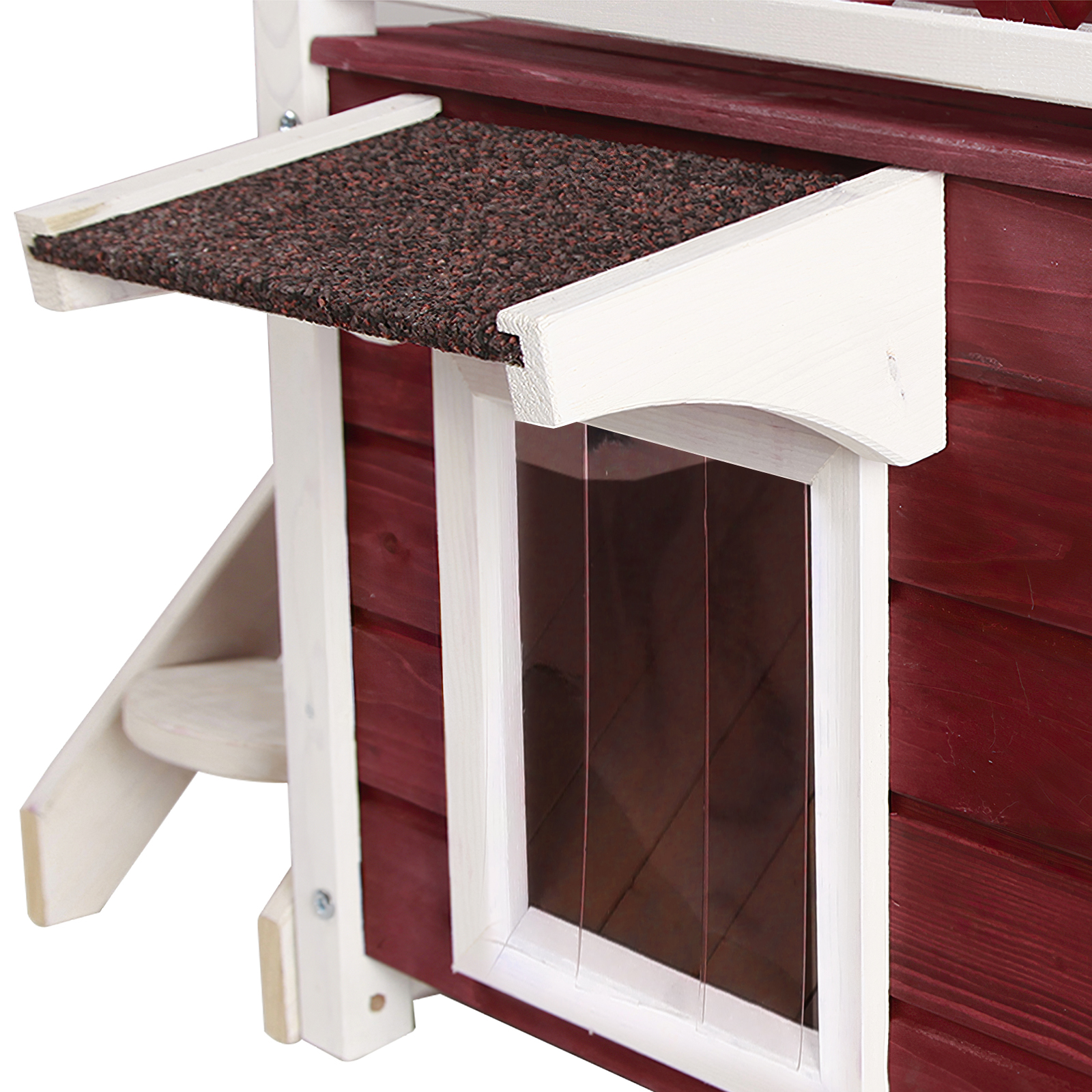 Petsfit Outdoor Cat House for Feral Cats Weatherproof, 2 Story Wooden Kitten Condo with Escape Door Red