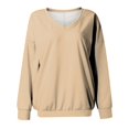 thumbnail image 7 of Kagetolytai Womens Tops Womens Casual V Neck Sweatshirt Loose Soft Long Sleeve Pullover Tops Solid Shirts With Side Pockets Plus Size Tops for Women Light Brown 2XL, 7 of 7