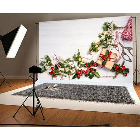 Image of HelloDecor Christmas Decoration Backdrop 7x5ft Photography Backdrop Gifts Red Berries Strings Plank New Year Festival Celebration Children Baby Kids Photos Video Studio Props