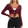 thumbnail image 3 of Women's Solid Front Wrap Crop Cardigan Tops Shirts Blouses Long Sleeve Loose Fit Comfortable Soft Casual Daily Wear Loungewear Yoga Cover Up Fashion Essential Gift for Women, 3 of 9