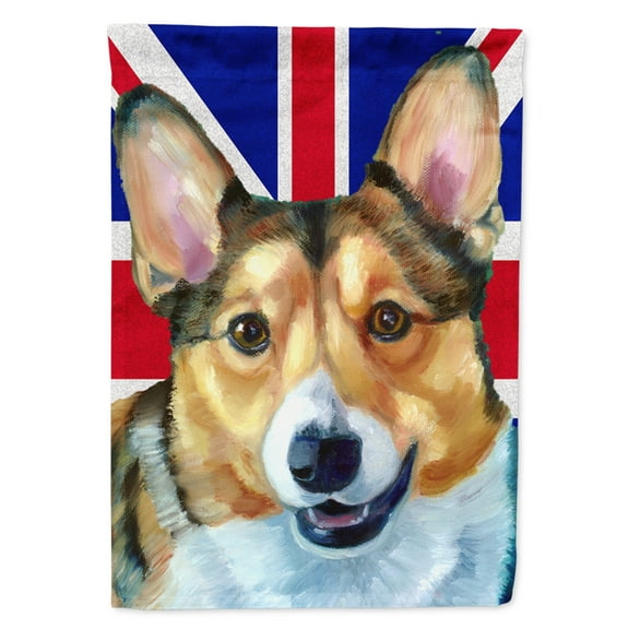Carolines Treasures LH9602CHF Corgi with English Union Jack British Flag House Flag House Size multicolor