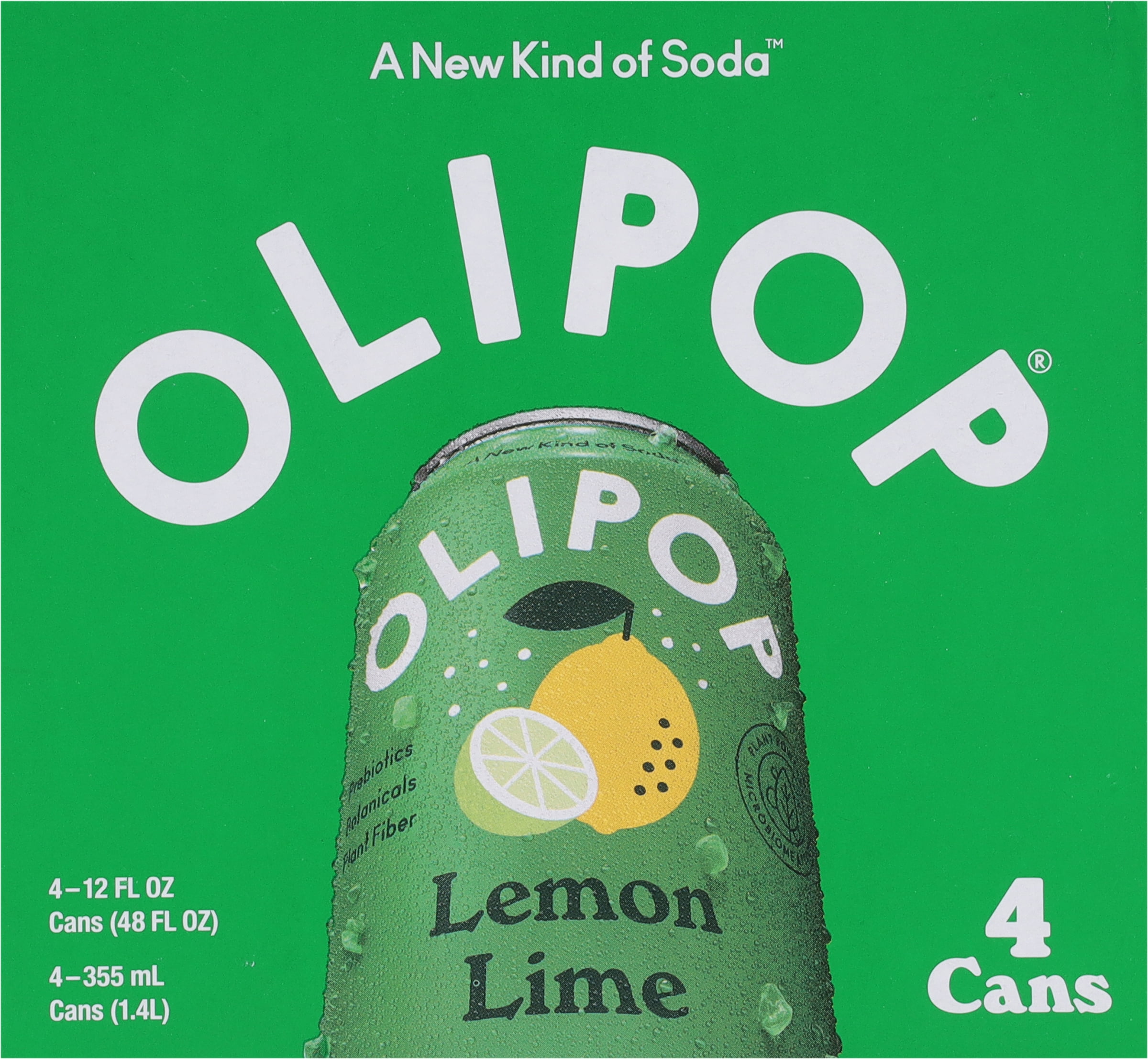 OLIPOP Prebiotic Soda, Lemon Lime, 12 fl oz, 4 Pack, Pantry Packs