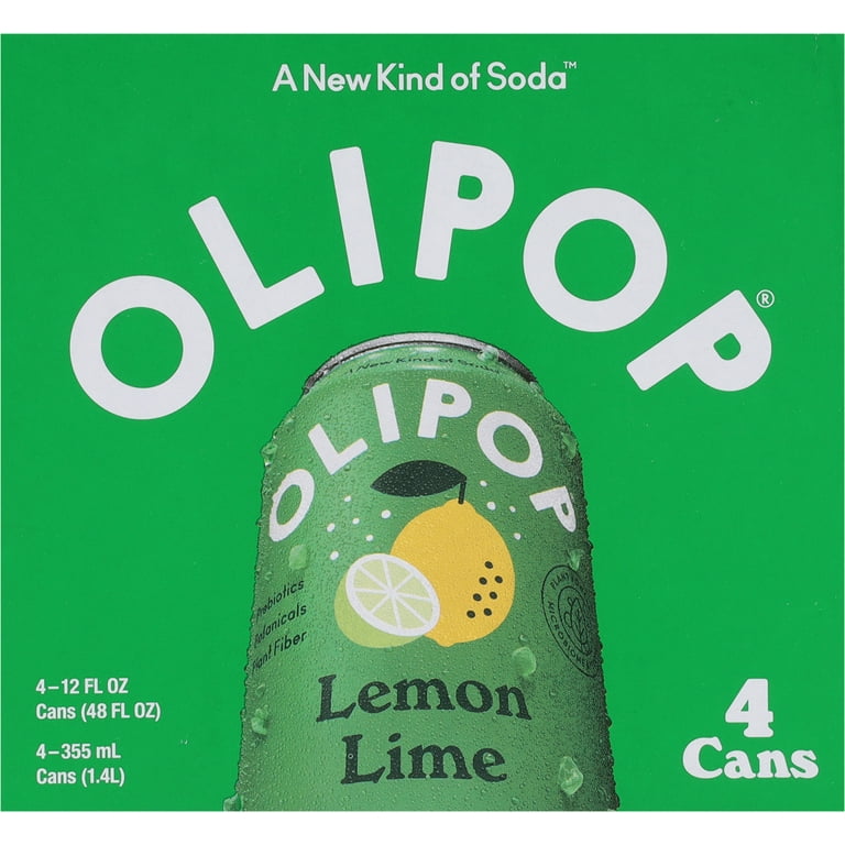 OLIPOP Prebiotic Soda, Lemon Lime, 12 fl oz, 4 Pack, Pantry Packs