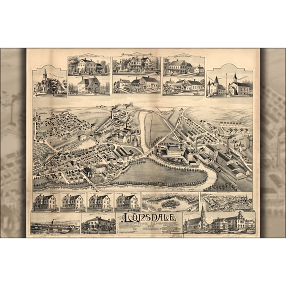 24"x36" Gallery Poster, map of Lonsdale, Rhode Island, 1888
