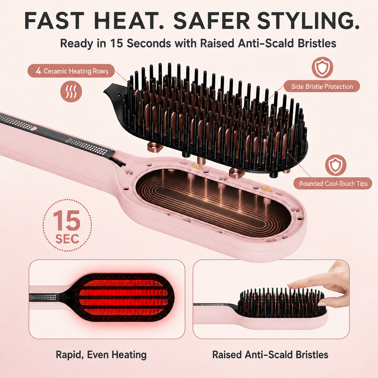 Berlaney Ionic Hair Straightener Brush Flat Iron Pink photo 6