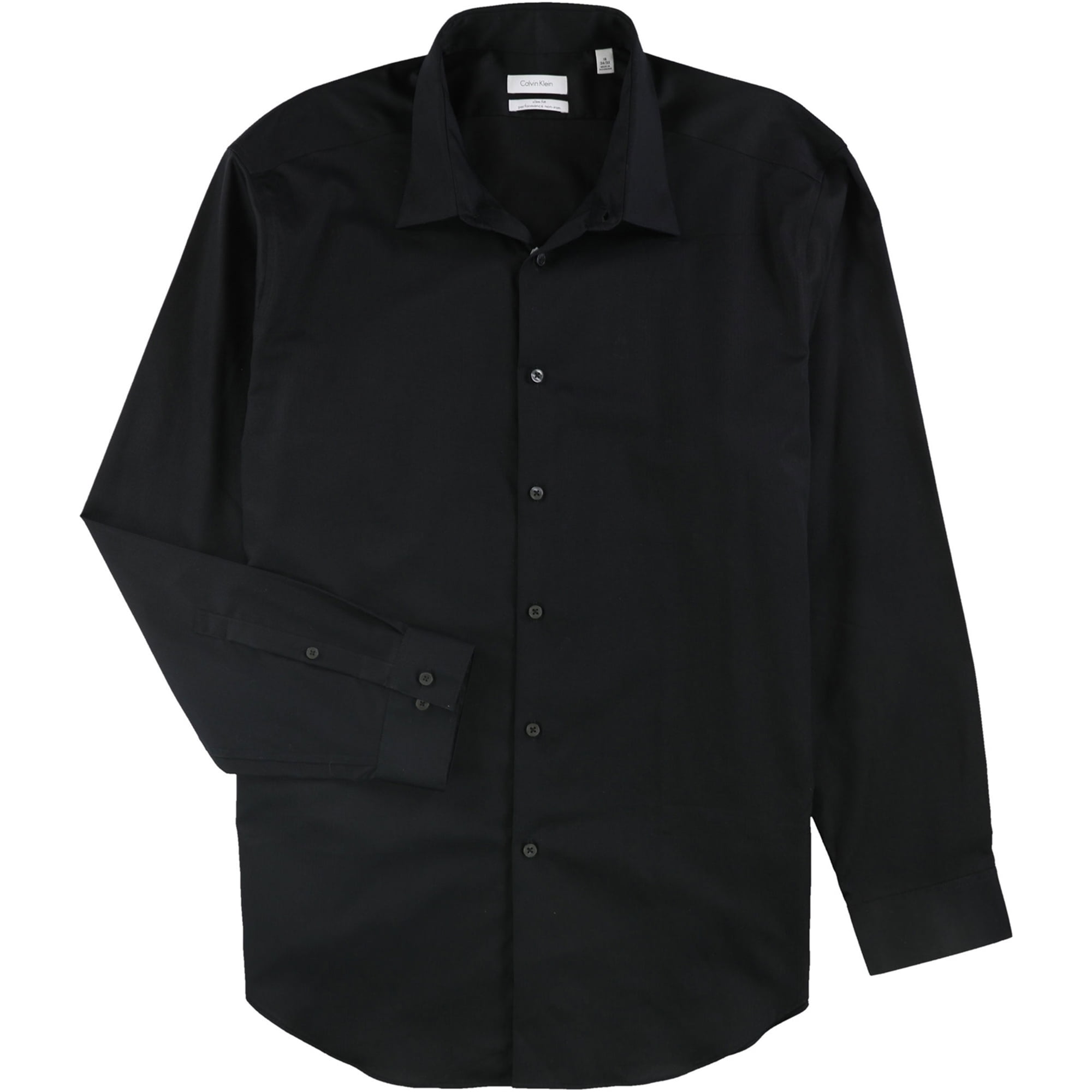 Calvin Klein Mens Solid Slim Fit Button Up Dress Shirt black 18 -  