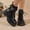 Black-B, variant on Women's Goth Chain Platform Combat Booties, Chunky Block Stacked Heel Biker Motorcycle Boots with Lace Up, Zipper and Buckle, Punk Rock Aesthetic Footwear
