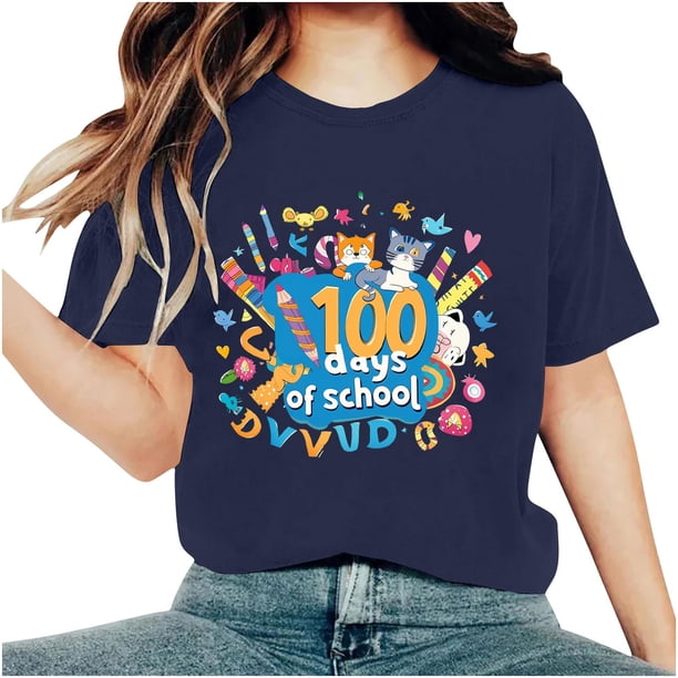 Camisetas de Cuello de Tripulación de Manga Corta para Mujeres Carta Impresa Camiseta 95% Poliéster 5% Spandex, Manga Corta Cuello Redondo Top Casual para Diario