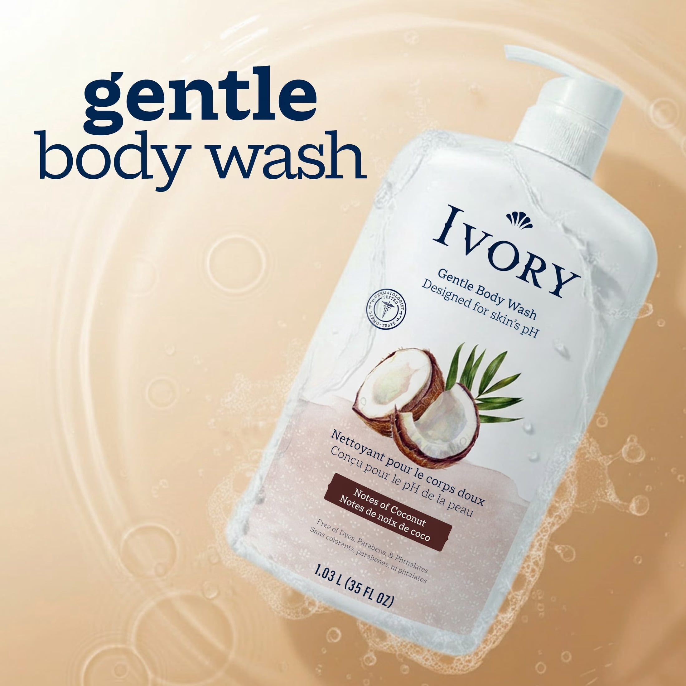 (4 pack) Ivory Body Wash, Mild and Gentle, Coconut Scent, for All Skin Types, 35 fl oz