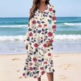 thumbnail image 2 of WTOBBY Women's Casual Fashion Floral Print V-Neck Long Sleeve Waist Long Dress Maxi Length with Flowy Hem for Elegance Waist-Defining Tie for Feminine Shape Boho Style ,Pink S, 2 of 4