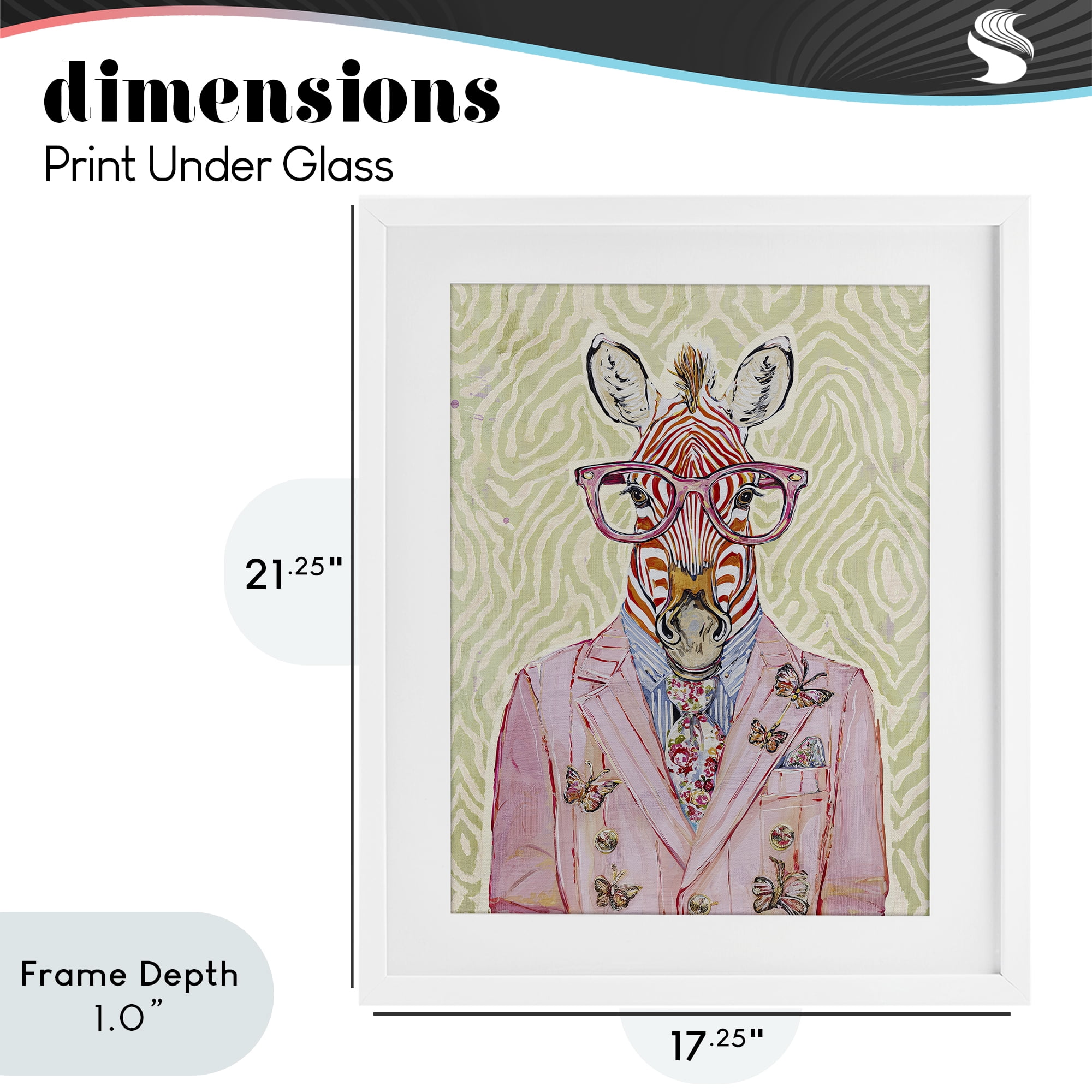 Stupell Industries Pink Zebra over Green White Framed Print Under Glass, design by Svetlana Aleynikova