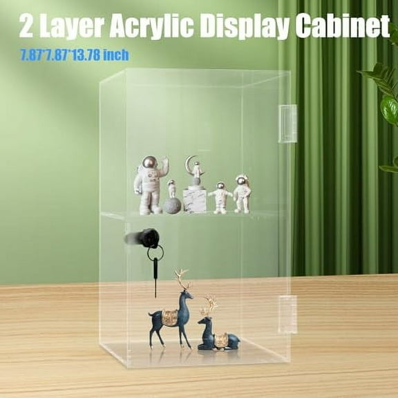 Clear Acrylic Display Case with Lock and Keys, 2 Tier Countertop Collectibles Showcase Transparent Display Cabinet Box
