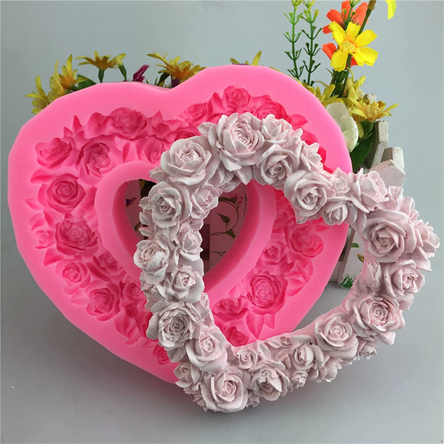 ABPETE Rose Heart Wreath Fondant Chocolate Candy Silicone Mold Cake Decorating Baking Pastry Tools Soap Mould Resin Polymer Clay Mold