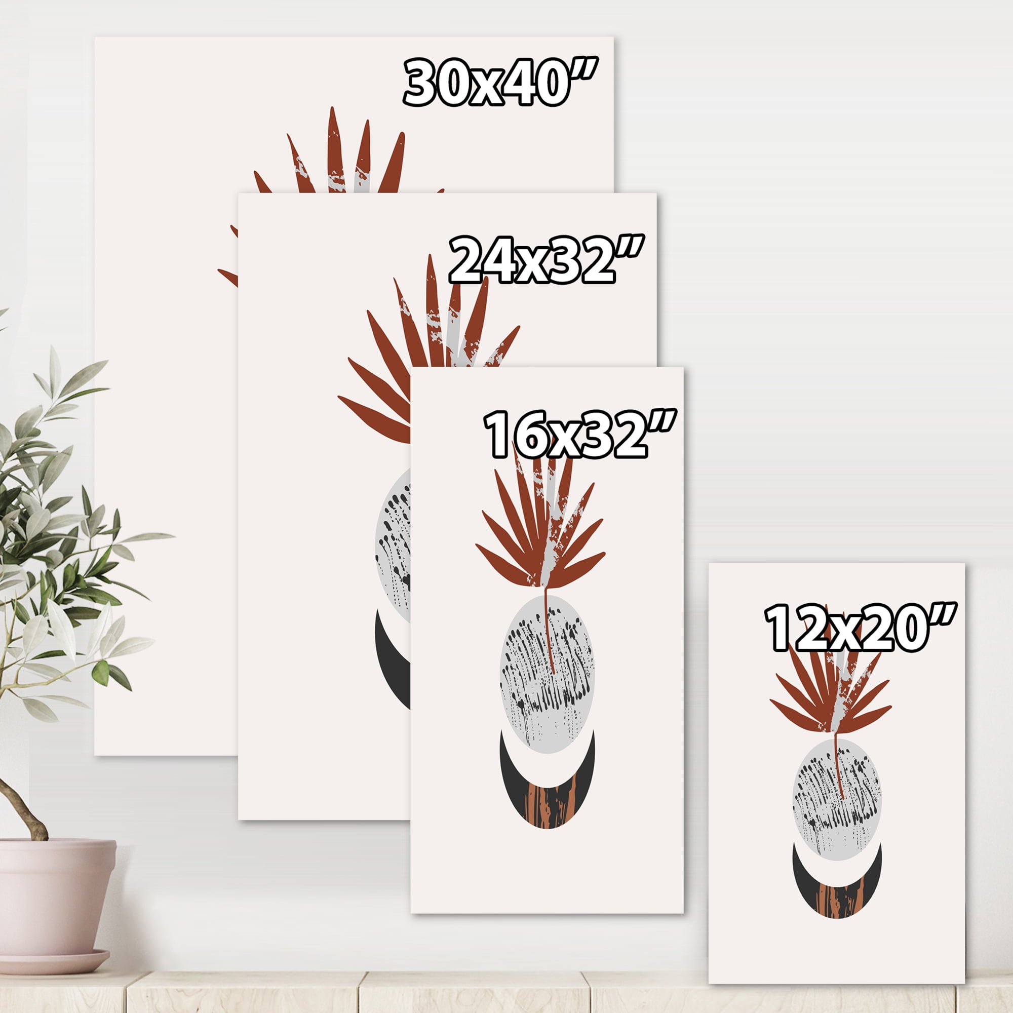 Sun and Moon Shapes In Retro Terracotta Tones V 24 in x 32 in Painting Canvas Art Print, by Designart