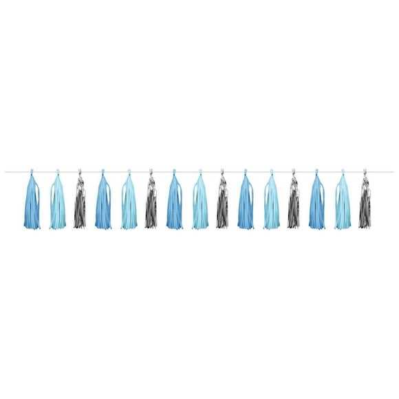 Guirlande à glands de célébration bleue et argentée 96 po x 8 po, 1 ct
