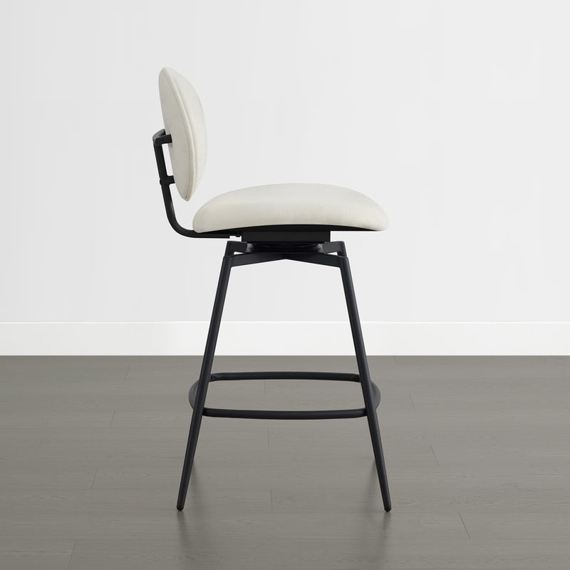 Spruce & Spring Swivel Upholstered Bar Stool with Back, Metal Frame Counter Height Stool with Footrest for Kitchen Island Dining, Boucle Fabric, Set of 2, Cream