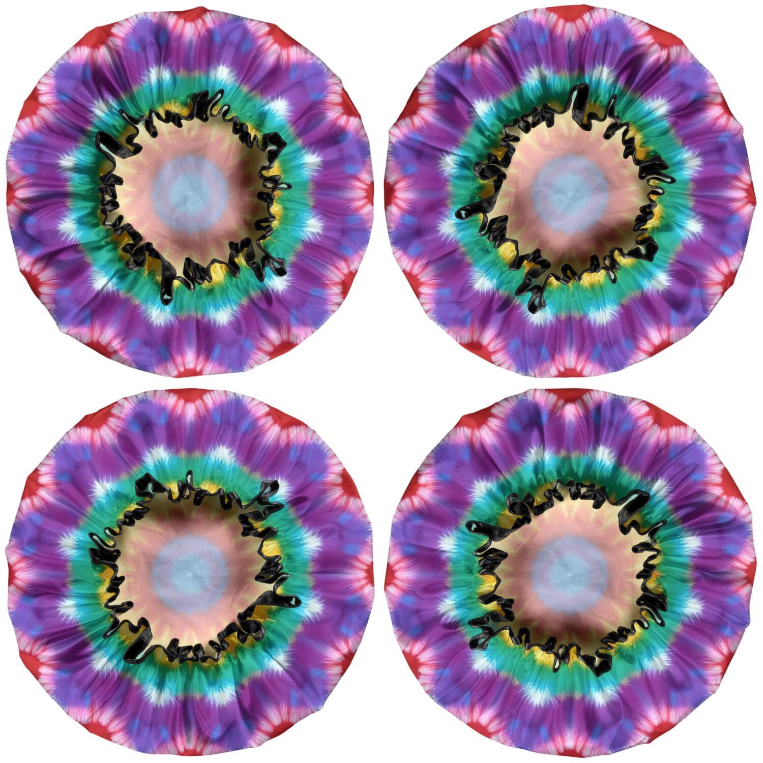Shower Caps,Colorful Rainbow Tie Dye Spiral Pattern Waterproof Shower Cap for Women 4 Pieces,Double Reusable Hair Cover for Shower PEVA Elastic Stretch Hem