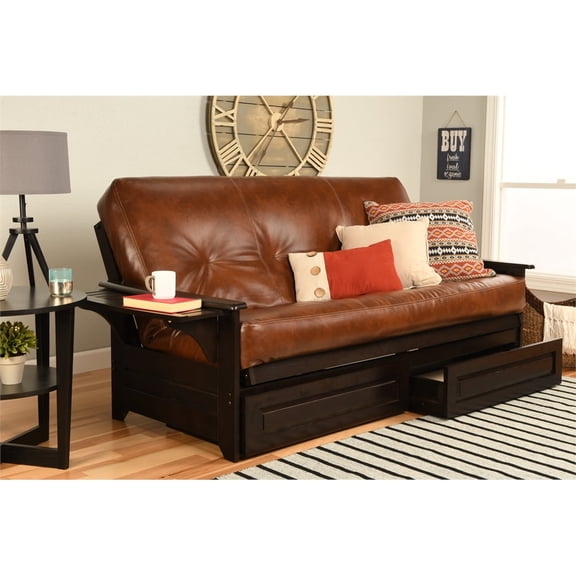 KODIAK Phoenix Frame-Espresso Finish-Oregon Trail Saddle Mattress-Storage Drawers