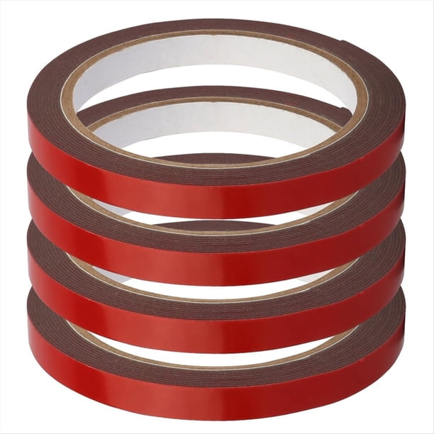 4 Rollos de Cintas Adhesivas de Doble Cara para Automóviles, Cintas Adhesivas de Espuma de Doble Cara Resistentes y de Montaje Fuerte