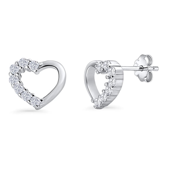 14K White Gold Plated Heart Stud Earrings With Secure Push Back Women Jewelry