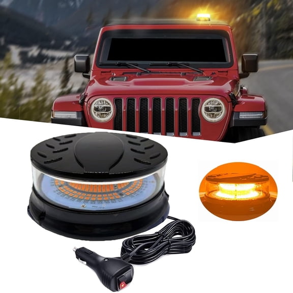 TOPKU 4.3" LED Beacon Strobe Light with 96 LEDs, Magnetic Base, 12-24V, 80W Power Supply, Brilliantly Bright (Amber)